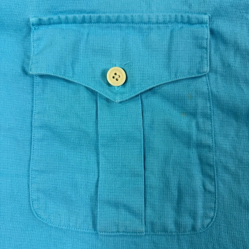 Vintage Polo Ralph Lauren Mens 2XB Blue Linen Cotton Short Sleeve Button Pockets